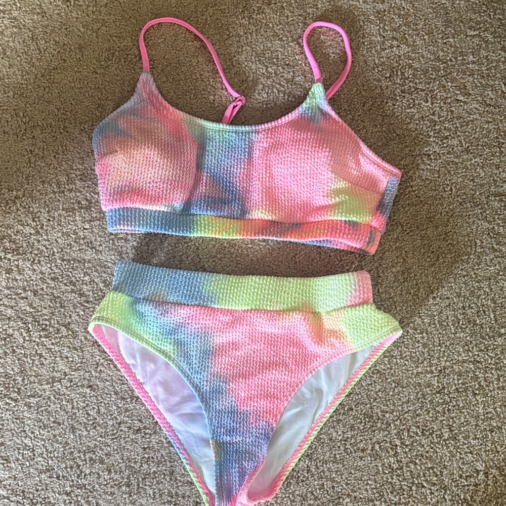 Cupshe Pink and Green Tie-Dye Bikini (Never Worn)